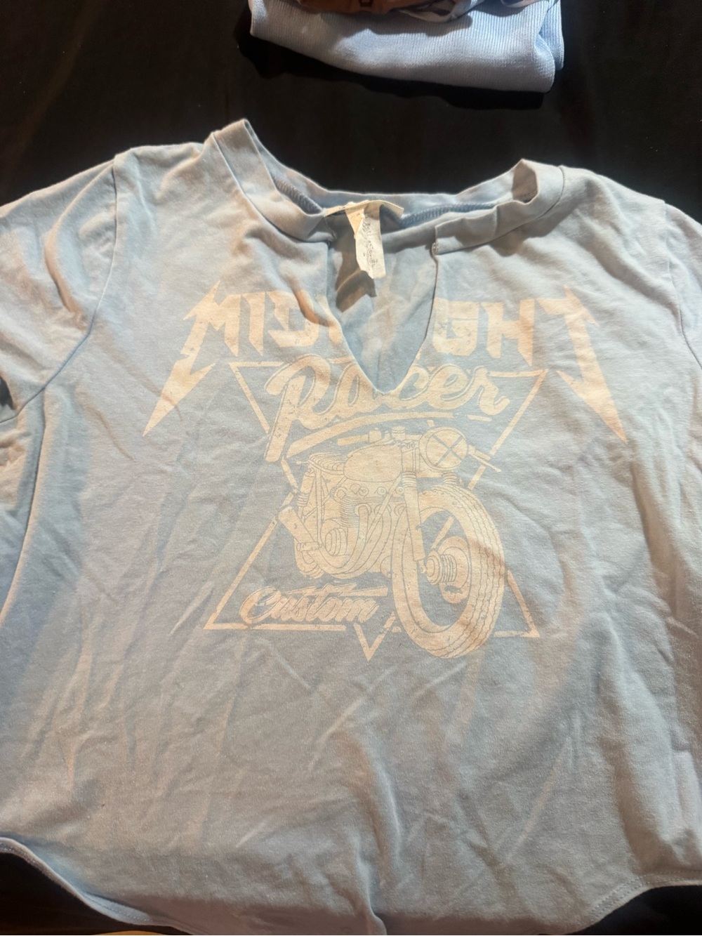 January 7 Pale Blue V-Neck Graphic Tee